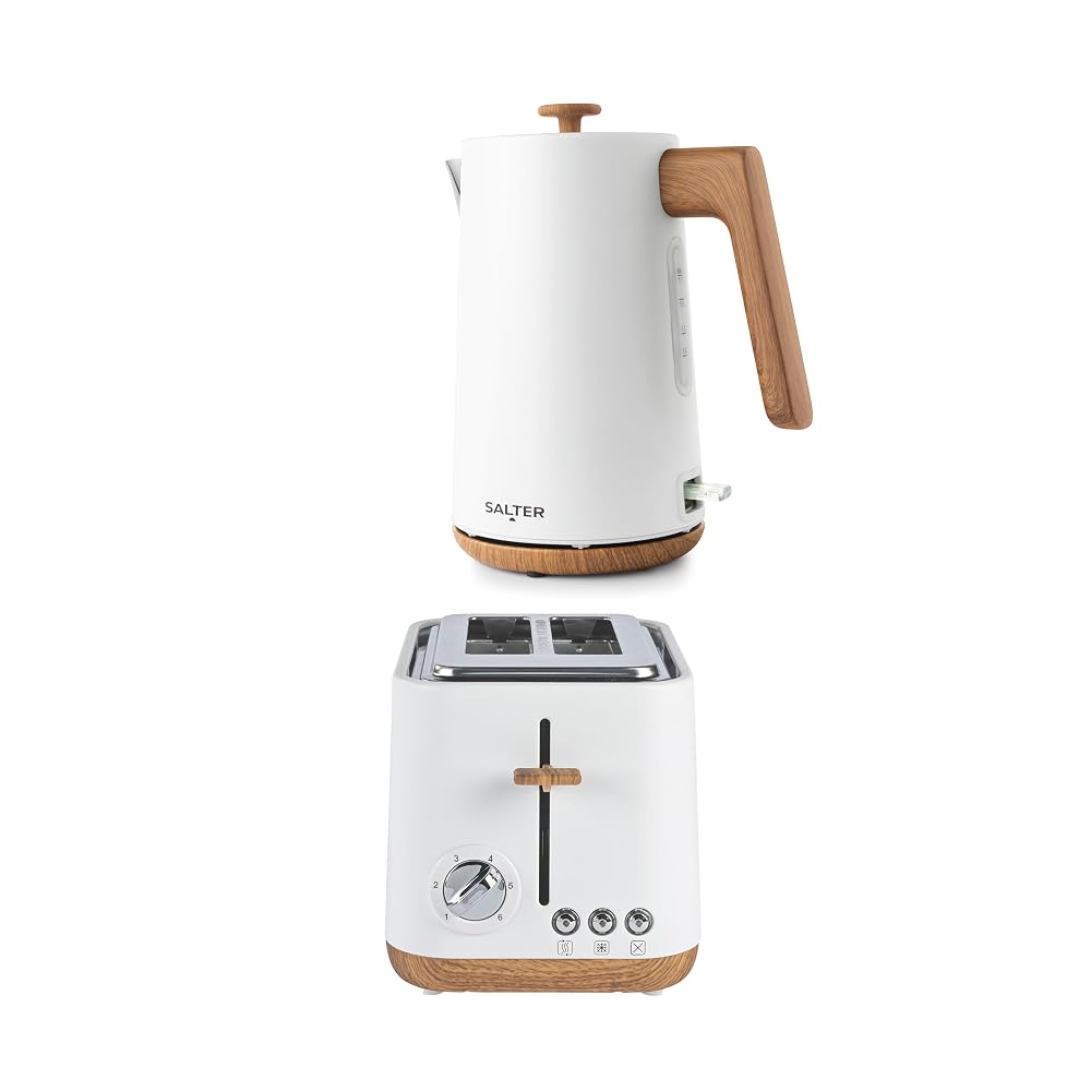 Salter Toronto Kettle & 2-Slice Toaster Set, 1.7L 3KW Rapid Boil Cordless Kettle with Boil Dry Protection, Matte White