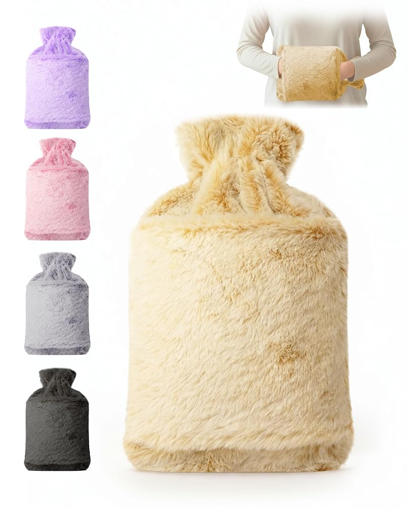 KEPLIN Hot Water Bottle 2L with Soft Faux Fur Cover