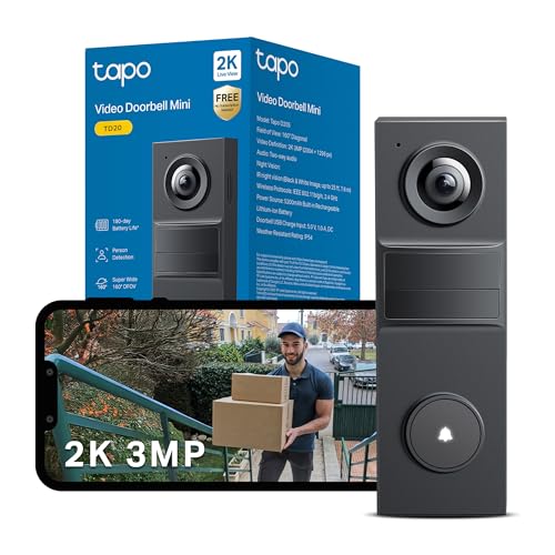Tapo TD20 2K Battery Video Doorbell No Monthly fee,160° Doorbell Camera Wireless,Ring Doorbell Wireless,2 Way Audio,Doorbell Calls,AI Detection,180 days battery life,IP54,APP Control,Alexa/Google Home