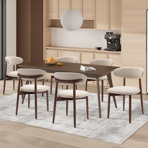 COLAMY Modern Dining Chairs Set with Wooden Legs – Upholstered Fabric Dining Room Chairs with Curved Backrest, Soft Cushion Seat, and Sturdy Rubberwood Frame for Kitchen, Living Room, or Café