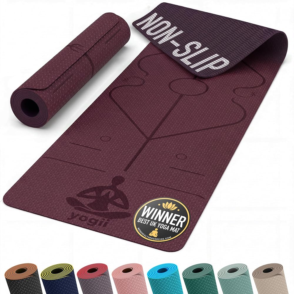 Yogii Yoga Mat - Non-Slip 6mm Thick TPE & Travel-friendly Yoga Mat with Laser Alignment Guides