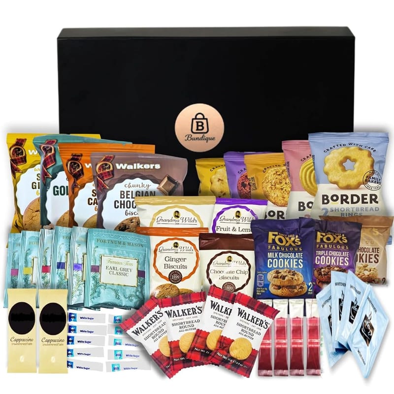 Tea, Coffee & Biscuit Gift Hamper, 51 Piece Afternoon Tea Set with Individually Wrapped Biscuits