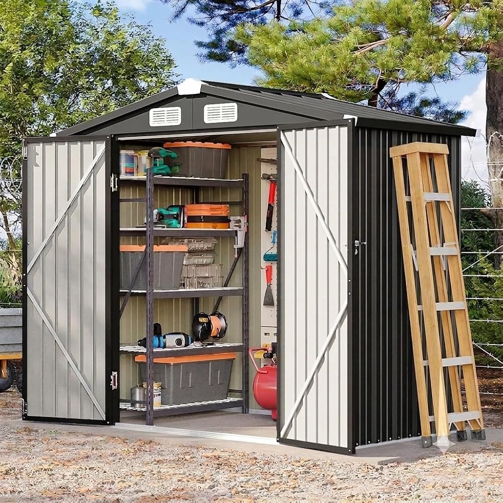 Aoxun 6x4 FT Metal Garden Shed Heavy Duty Outdoor Tool Storage, Bike Shed