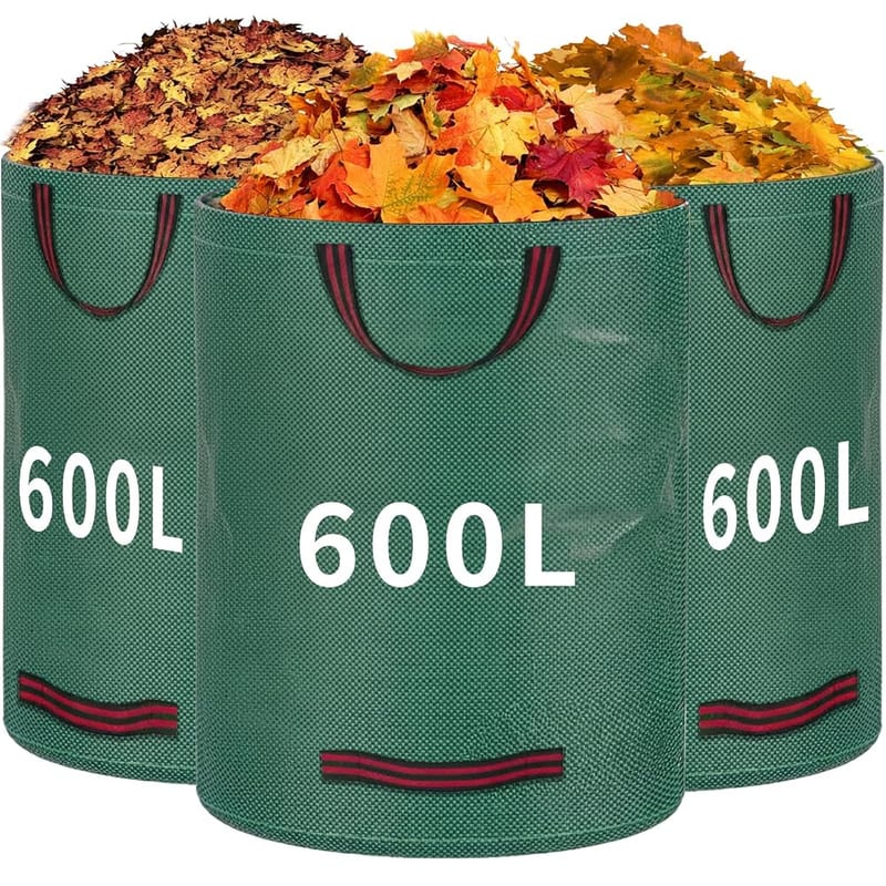 RITOLLO Garden Waste Bags 600L x 3 – Heavy Duty Reusable Garden Refuse Sacks with Handles, Extra Large Capacity for Collecting Leaves, Grass Clippings & Garden Debris
