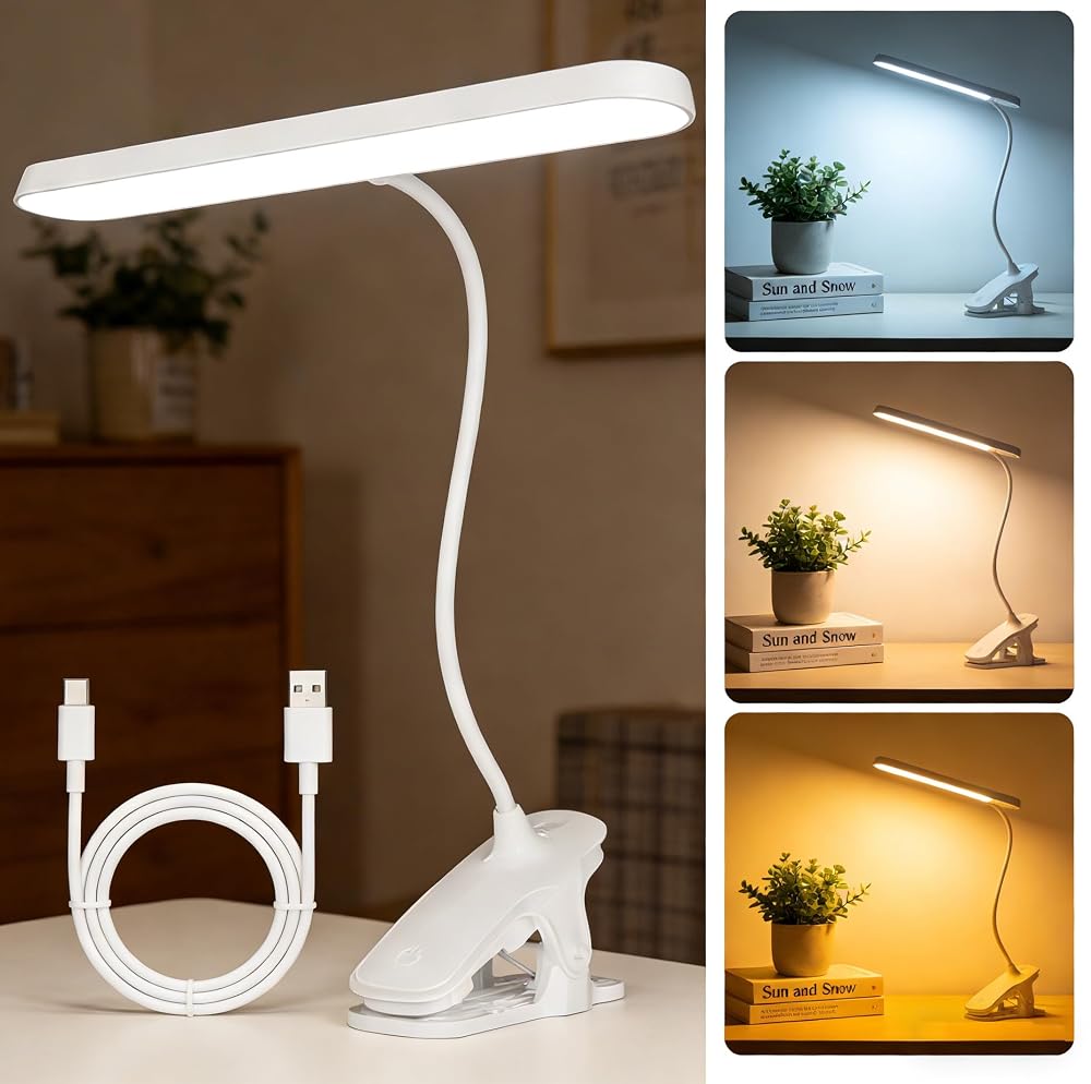 FunceTends LED Desk Lamp & Clip on Reading Light with USB Charging Ports, Dimmable LED Table Lamp with 3 Color Temps 10 Brightness Levels for Studying Working Reading Office Bedside