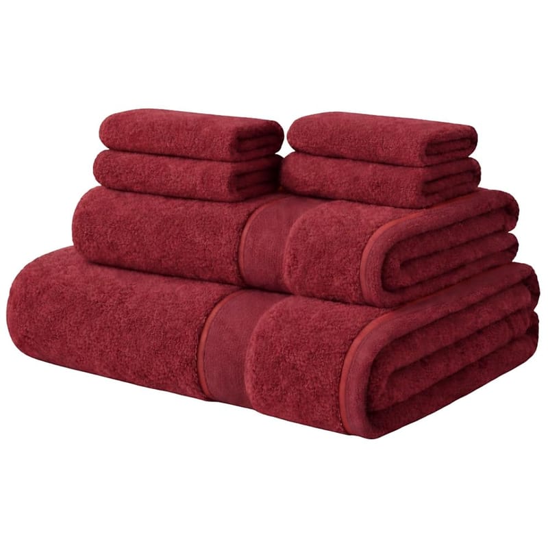 ATEN Homeware Egyptian Cotton Bath Towel Set, 6 Piece with Bath Towel, Hand Towel and 4 Face Towels, Cranberry