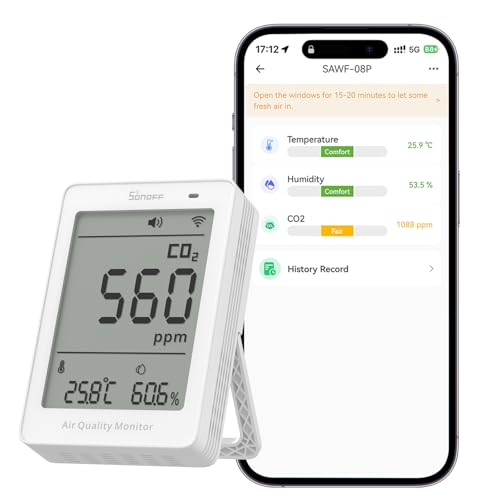 SONOFF AirGuard CO2 Smart Indoor Air Quality Monitor, Matter Compatible, WiFi, Real-Time Display & Alarm