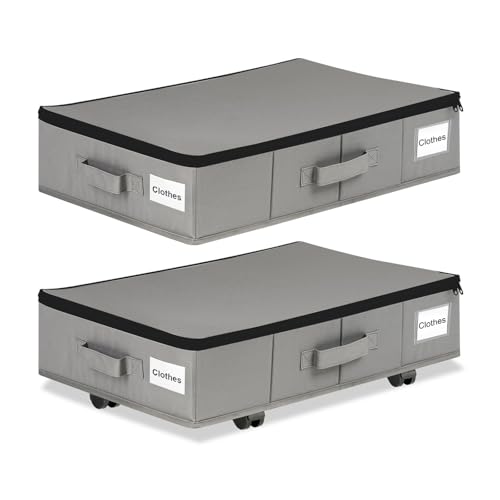 Eidoct Under Bed Storage Box with Lid, Foldable Wheeled Dustproof Storage Container, Set of Two