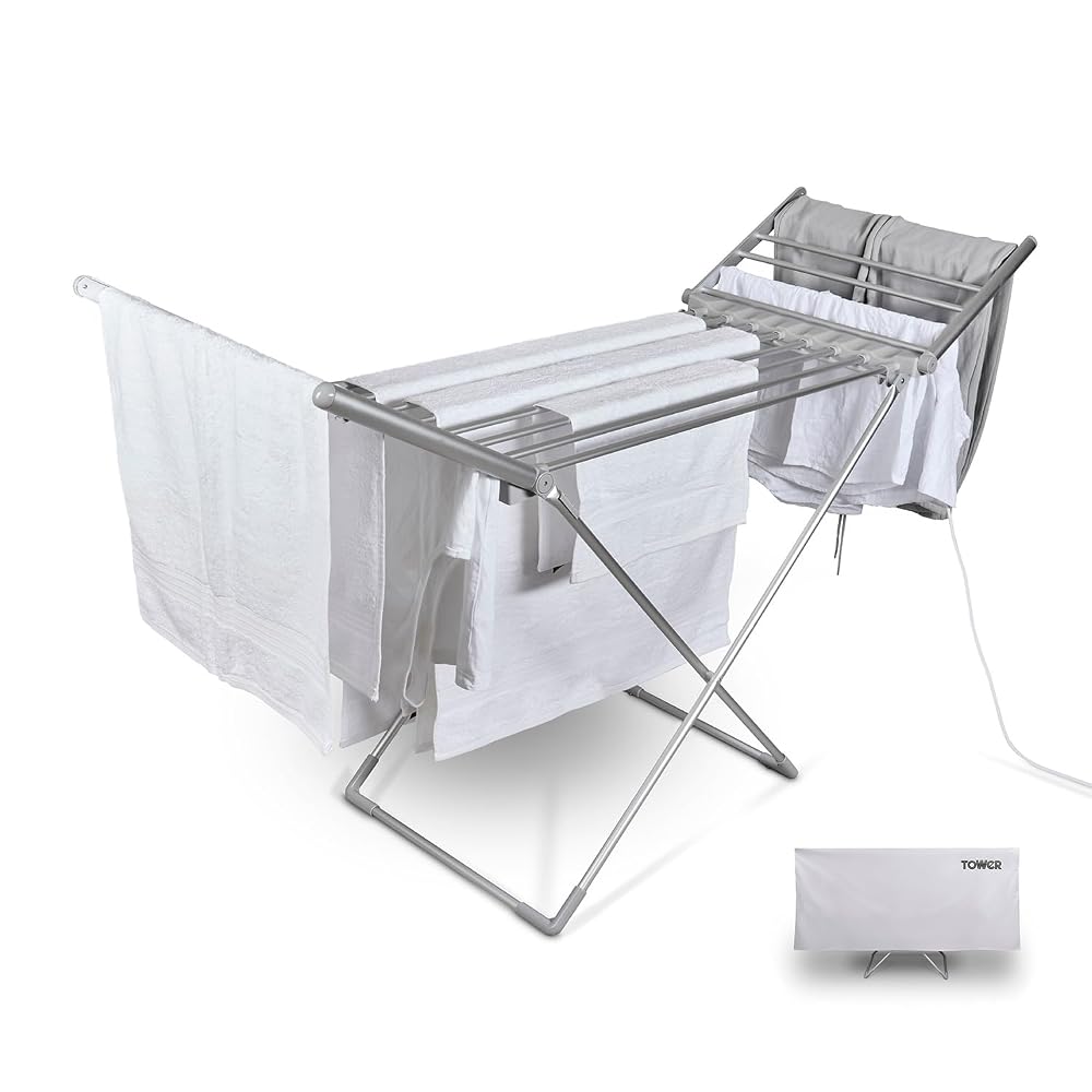 Tower Heated Winged Clothes Airer with Thermal Cover, Low-Energy Dryer, 12.6m Drying Space, 230W