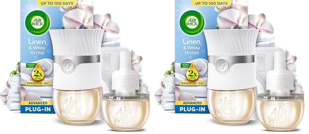 Air Wick Linen & White Orchid Advanced Electrical Plug-In Kit, 19ml, Lasts up to 100 Days, Pack of 2