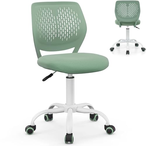 GYMAX Kids Desk Chair, Height Adjustable Study Chairs with PU Casters, Gas Lift, Children Swivel Computer Chair for School Home, Load Capacity 110kg (Pea Green)