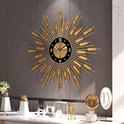 Silent Wall Clocks, Large Gold Wall Clock, Metal Non-Ticking Clock for Living Room, 70cm