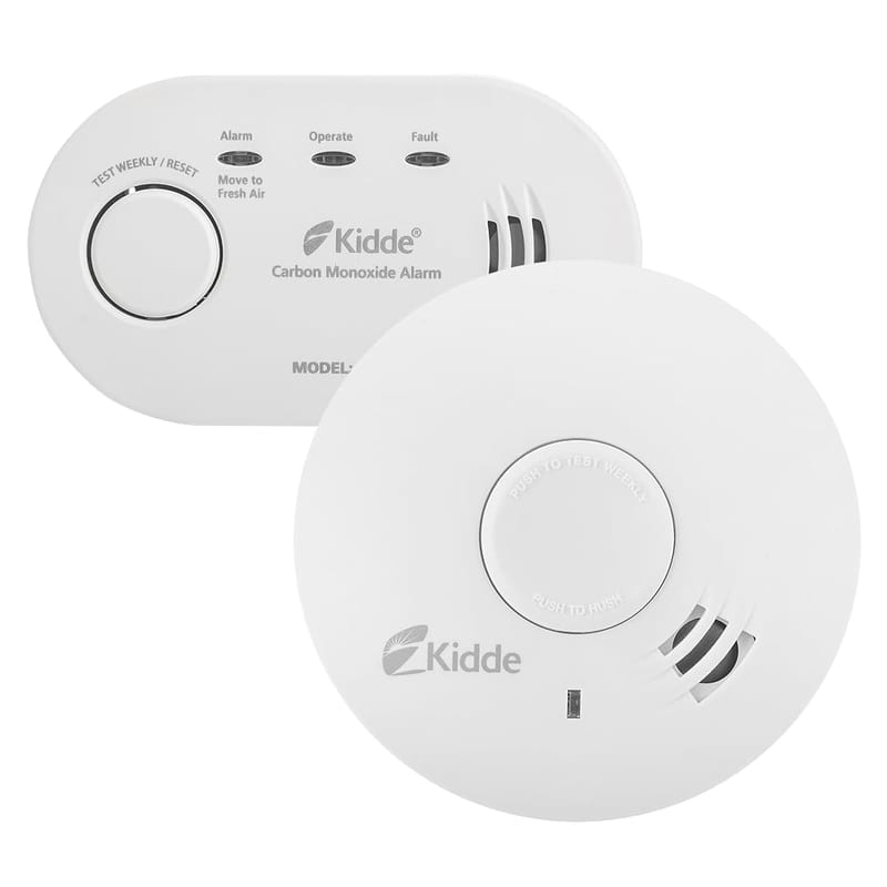 Kidde Smoke Alarm and CO Detector Bundle for Home — 10Y29 10 Year Battery Smoke Alarm and K5CO Battery Carbon Monoxide Detector with AA Batteries