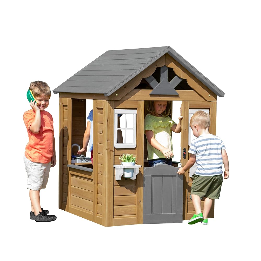 Backyard Discovery Maple Leaf Cedar Kids Outdoor Playhouse | Snack Bar | 100% Cedar Wood, Play Kitchen, Snack Bar Window, Half Door, Outdoor Garden Playhouse, Children's Cubby House