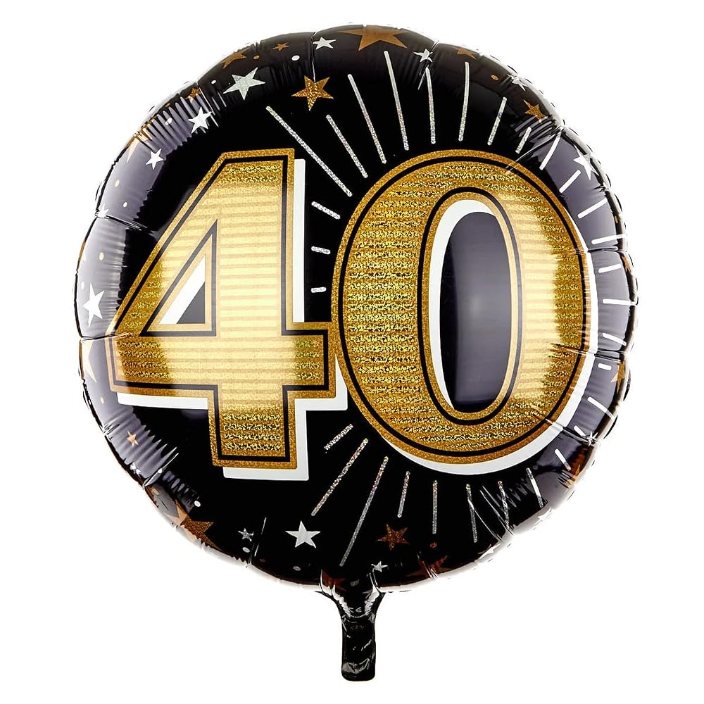 Number 40 Birthday Balloon 31 Inch, Black & Gold Holographic Foil, Large Helium or Air Fill Party Decoration for 40th Milestone Birthday Celebration