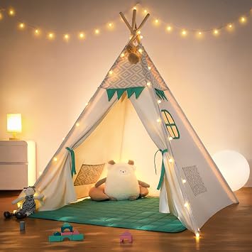 besrey Kids Teepee Tent indoor - Toddler Tent with Mat, Childrens Play tent indoor, Cotton Playhouse for Toddlers, Tipi Tent Toddler Reading Tents