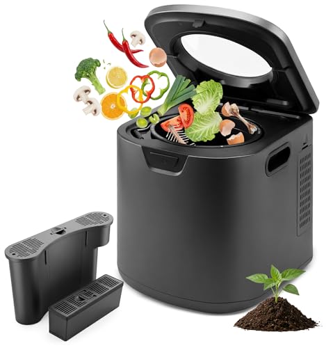 NutriChef Electric Kitchen Composter – Indoor Food Waste Composter Bin, Odourless Countertop Design, Carbon Filter System, Quiet Operation, Home Composting Solution, Grey