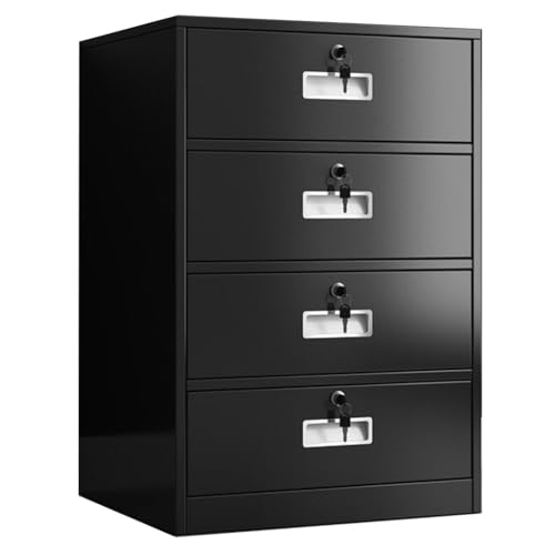 Lockable Vertical Metal Filing Cabinet, 4 Slim Drawers for Home Office Storage, Steel, Black