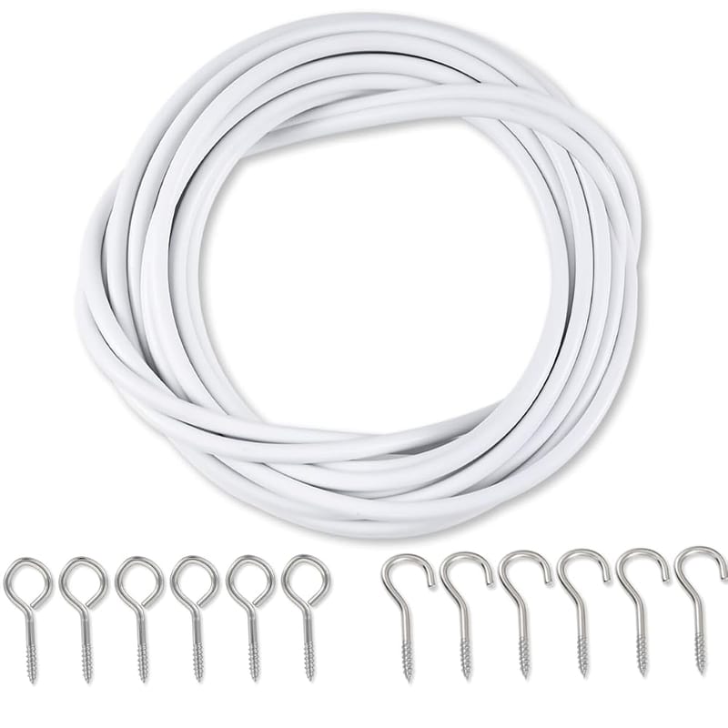 10 Meters Net Curtain Wire with 25 Pieces Screw-in Hooks and 25 Eye Bolts for Curtains