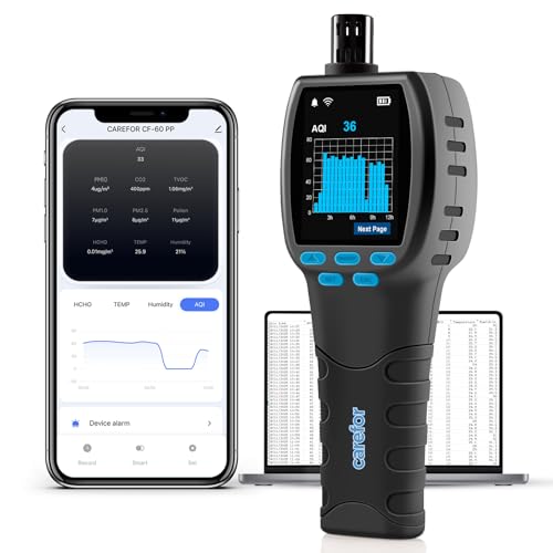Upgraded CF‑60 PP SMART Handheld Air Quality Monitor, 16‑in‑1 Air Pollution Detector with Real‑Time App Tracking, 12‑Hour On‑Screen Charts, Rechargeable Long‑Standby Battery for Home&Workplace