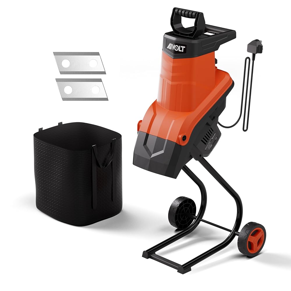AIVOLT 2500W Garden Shredder, Wood Chipper, 45mm Cut, 3600rpm, 50L Bag, 4 Reversible Steel Blades