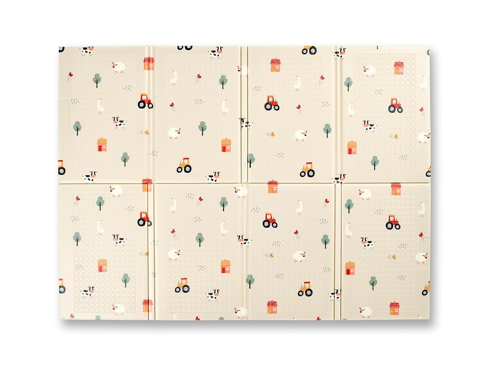 Nuby Foldable Reversible Baby Play Mat, 90 x 120 cm, 0M+, Farmyard