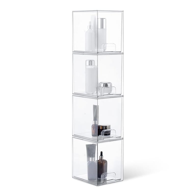 Wardrobe Storage Organiser 4 Pack, 81.5cm Stackable Closet Drawers with Full Pull-Out Tray, Large Boxes, Organiser Basket for Clothes, Bedroom, Bathroom, Living Room
