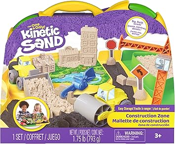 Kinetic Sand Construction Zone, Moldable Play Sand Sensory Toys, Ages 3+ | Build with 2 Toy Trucks, Tools & Working Crane, 1lb Sand & Storage Case, Creative Open-Ended Play, Birthday Gifts for Kids