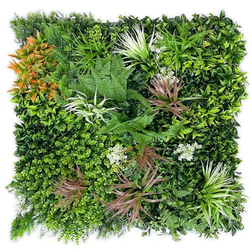 Artificial Living Wall Panels 1m x 1m - Artificial Grass Wall Panels - Garden Screening & Indoor Outdoor Plant Wall for Garden Privacy & Flower Wall Panel - 3-Year UV Guarantee (Tropical Ember)