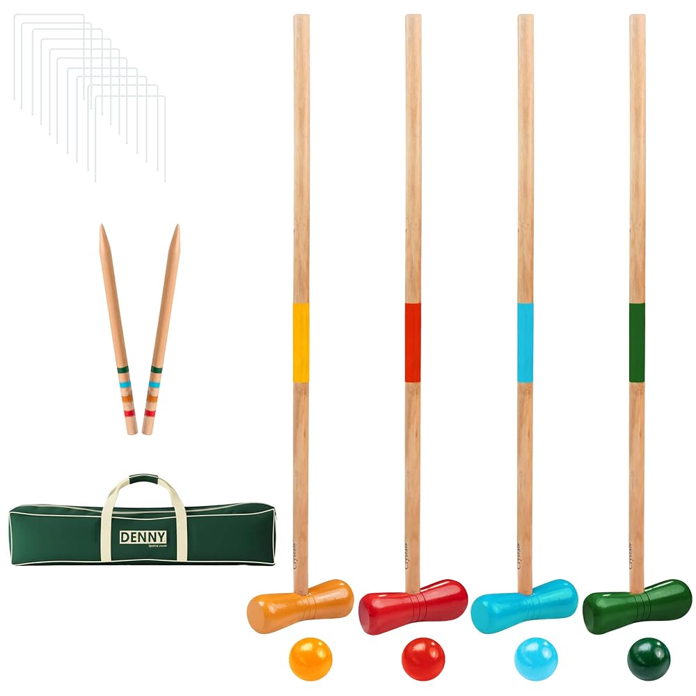Crystals Wooden Croquet Set for 4 Players – Outdoor Garden Lawn Game