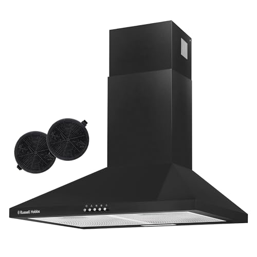 Russell Hobbs 60cm Chimney Cooker Hood in Black with 3 Speed Settings, 2x Carbon Filters, Extraction or Recirculation, 400 m³/h Extraction Rate, LED Lights, A++ Energy Rating, RH60SCH03A1B