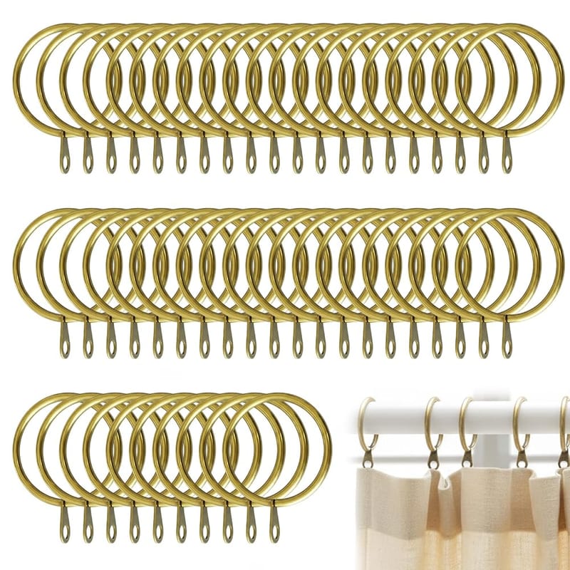 Curtain Rings – 50 Pack Curtain Pole Rings 38mm Antique Brass Curtain Rings with Eyelet Design, Metal Curtain Rod Rings for Hanging Curtains, Drapes, Window Treatments for Home Office