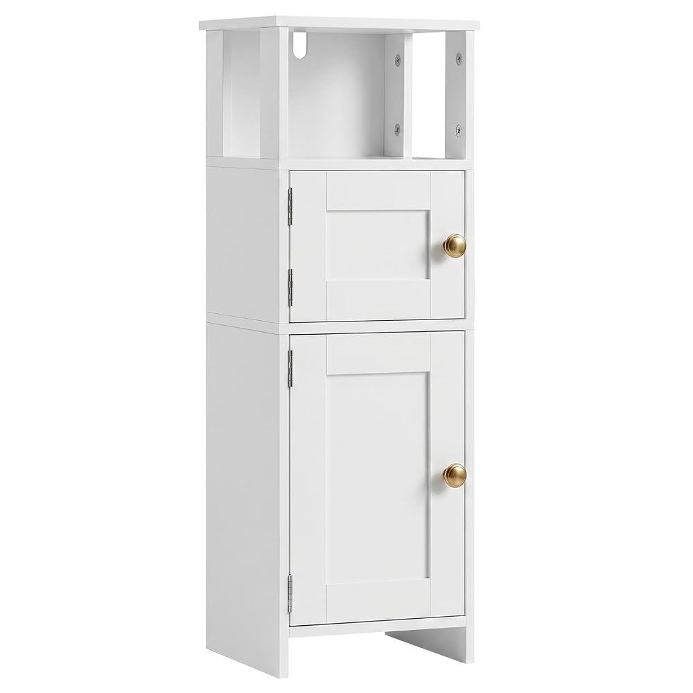 HOOBRO 4 Tier Bathroom Storage Cabinet, Freestanding Slim Unit with Adjustable Shelf, White