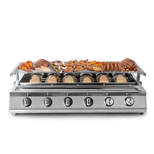 6-Burner Portable Gas BBQ Grill, LPG Barbecue with Non-Stick Tray for Outdoor Cooking