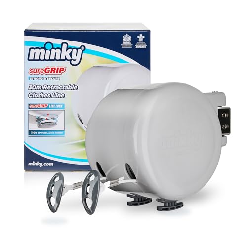 Minky SureGrip 15m Retractable Clothes Line, Wall Mounted Washing Line with Strong Lock System
