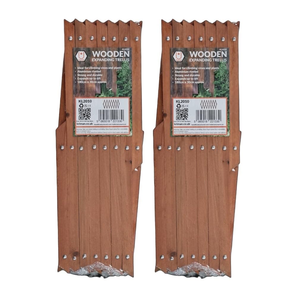 Kanta Wooden Trellis Expanding Garden Panel, Extends up to 180cm, Aluminium Riveted, Pack of 2