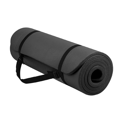 Yoga Mat Unisex Non-Slip Thick Foam Exercise Mat 10mm with Carry Strap – Lightweight Home Gym Equipment for Yoga, Pilates, Stretching (Black)
