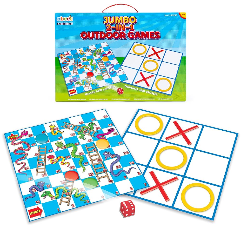 abeec Giant Snakes and Ladders Garden Game for Kids with Giant Noughts and Crosses
