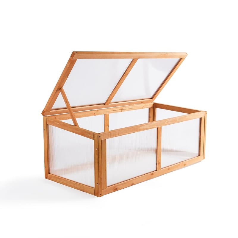 GARDEN TIME Wooden Cold Frame Greenhouse - Mini Greenhouse Plant Grow House with Polycarbonate Panels and Hinged Lid