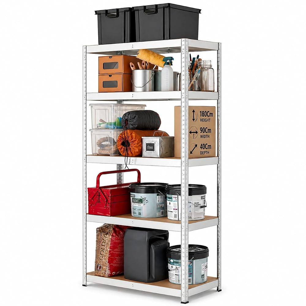 Heavy Duty Garage Shelving Unit 180 x 90 x 40 cm, 875kg Total Capacity, Adjustable 5 Tier Storage Rack