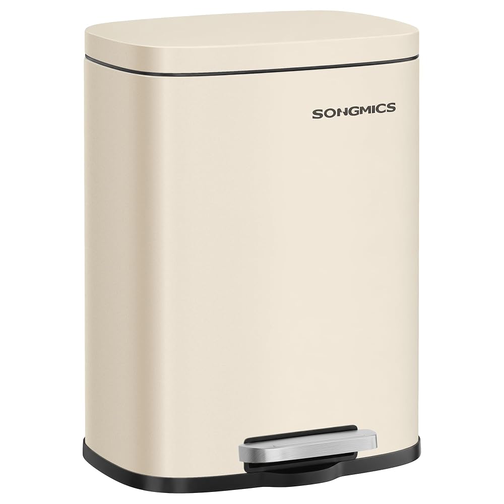 SONGMICS Kitchen Bin 8 Gallon (30 L), Pedal Rubbish Bin, Soft Close, Step-On Pedal, Steel, Inner Bucket, Black