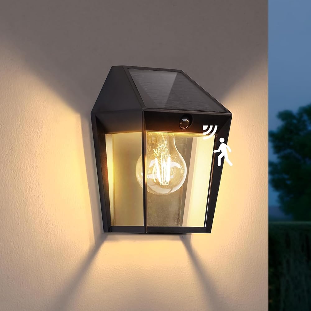 LUTEC Solar Wall Lights Outdoor, Solar Wall Lantern with 3 Modes, Dusk to Dawn Motion Sensor LED Sconce
