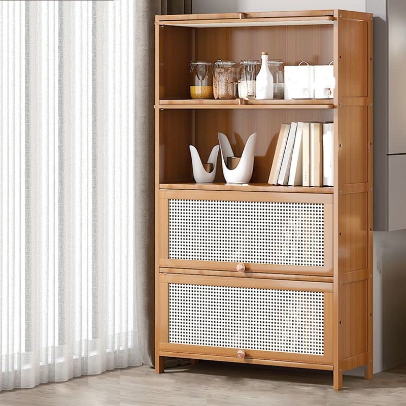 Bamboo Bookshelf, 5-Tier Bookcase with Doors, Rectangle Shelving Unit for Home or Office