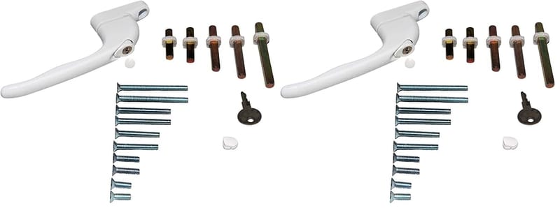 1st Time Fix White UPVC Universal Inline Espag Window Handle, Multi Spindles & Screws, Pack of 2