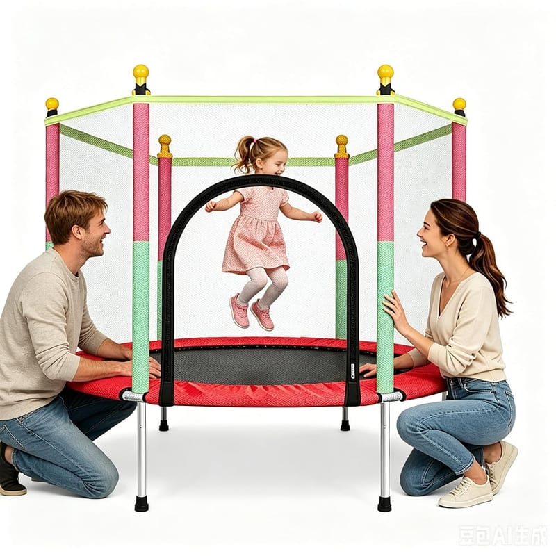 Blendra Toddler Trampoline 140cm 4.6FT Indoor/Outdoor Mini Kids Trampoline with Safety Enclosure Net for Backyard Garden Fun for 3-8 Years Old Boys & Girls, Red, Round