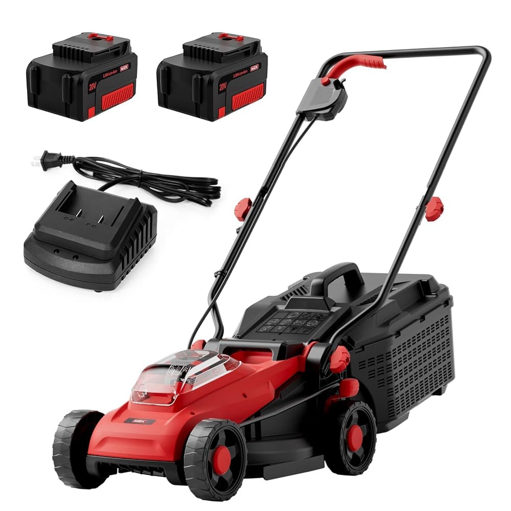 MZK 20V 34cm Cordless Lawnmower, Brushless, with 2x 4Ah Battery and Charger