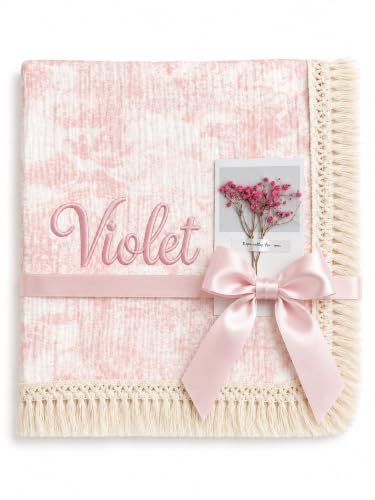 DreamBuy Personalised Baby Blanket Embroidered with Name Soft Customised Blanket for Newborn Baby Girl Cot & Pram Blanket Baby Girl Present 120x100cm (Blush Naturel)