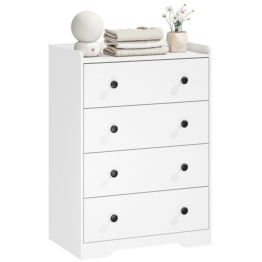 HOMCOM 4 Drawer Chest of Drawers, Modern Dresser, White Wood Effect